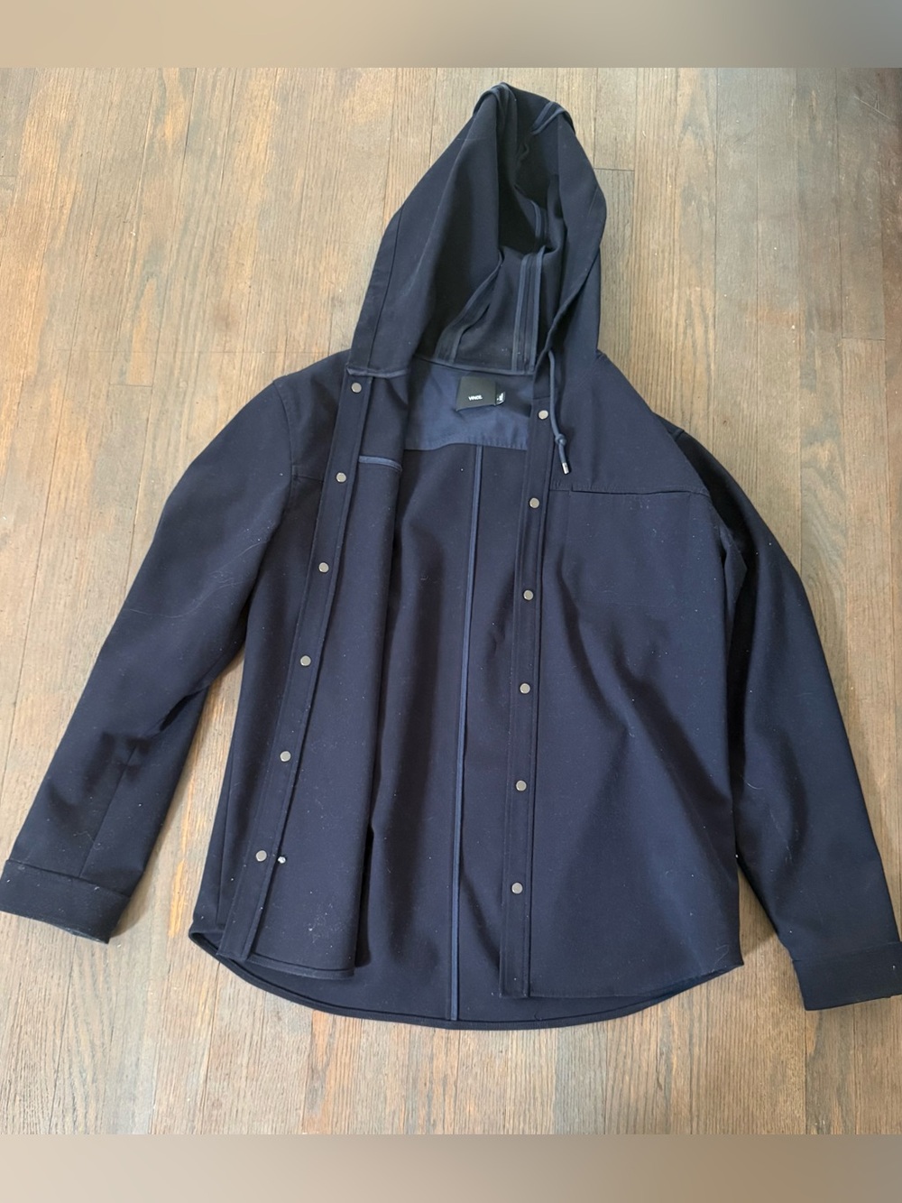 Vince Dark Navy Hooded Snap-Front Shirt Jacket